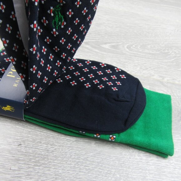 Polo Ralph Lauren Foulard Slack Socks Men's Size 6-12.5 (2 PAIRS) Navy Green NEW - Picture 5 of 10
